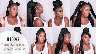 HOW TO  STYLE MEDIUM KNOTLESS BRAIDS WITH NO HAIR ACCESSORIES  Protective Styles [upl. by Odlauso]