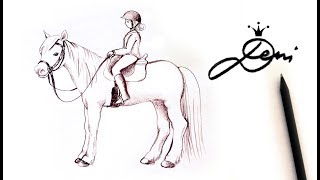 Pferd mit Reiter zeichnen lernen mit Bleistift 🏇 How to Draw a Horse with Rider 🐎 рисува кон с ездач [upl. by Gnauq]