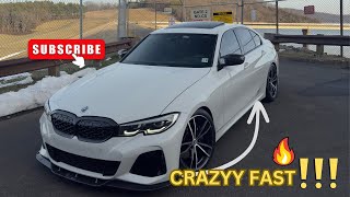 BMW M340I GOES CRAZY FAST WITH DOWNPIPE AND TUNE  BURBLES ARE REALLY LOUD [upl. by Iniffit]