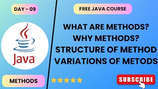 Day  09  Methods  Free Java Course  javacourse 2024 learning freecourse [upl. by Akenahc]