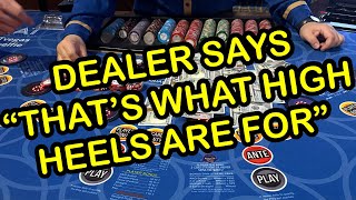 3 CARD POKER in LAS VEGAS DEALER SAYS THATS WHAT HIGH HEELS ARE FOR [upl. by Rowena]