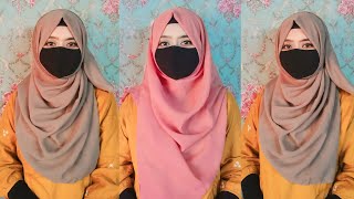 2 Easy Georgette Hijab ✨ Styles For School  Simple School College Hijab Tutorial With Mask [upl. by Aloivaf]