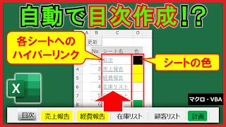 ExcelVBA【実践】シート目次の自動作成！シートの色まで反映！【解説】 [upl. by Bordie641]