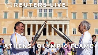 LIVE Olympic flame handed over at Athens’s Panathenaic Stadium [upl. by Neirual887]