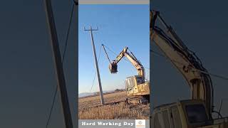 The Process Of Placing A Wire On A Pole From A Crane [upl. by Ulrika]