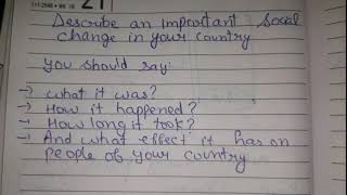 IELTS Cue card  Describe an important social change occurred in your country 2018 [upl. by Kcir]