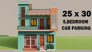 25 by 30 car parking house plan3D 5 bedroom house design25 by 30 house plan with car parking [upl. by Omor]