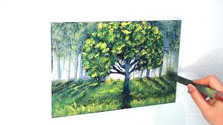 Leicht nachzumachen Easy einen Baum malen amp Wald malen DIY Landschaft malen mit Acryl für Anfänger [upl. by Adnohser]