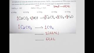 Estequiometría condiciones normales halla la masa con 75 de pureza [upl. by Bratton]