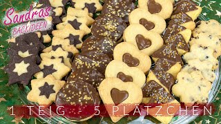 1 Teig 5 Kekse 🍪  Leckere Weihnachtsplätzchen schnell amp einfach  Plätzchenrezept 123Mürbeteig [upl. by Yanej]