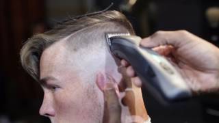 Skin Fade with Side Part Clubman Pinaud Style [upl. by Adi]