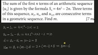 The sum of the first n terms of an arithmetic sequence  un  is given by the formula Sn  4n2 – 2n [upl. by Morita]