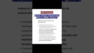 PhD PositionMIRM Bengaluru researchphdadmission researchprojectapplyonline [upl. by Diena]