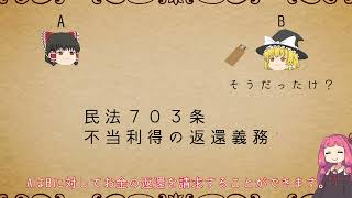 民法を１条から順に解説するよ！ 第７０５条 債務の不存在を知ってした弁済 【民法改正対応】【ゆっくり・VOICEROID解説】 [upl. by Melcher]