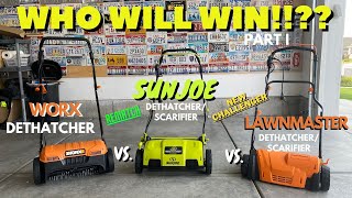 SunJoe vs Worx vs Lawnmaster  3 Way Product Comparison Part 1  2 DethatcherScarifier Giveaway [upl. by Eetnuahs]