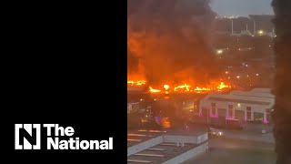 Dramatic footage captures huge fire in Bradford England [upl. by Annoerb287]