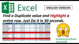 Find Duplicate amp Highlight Entire Row Just In 30 Seconds [upl. by Anayek]