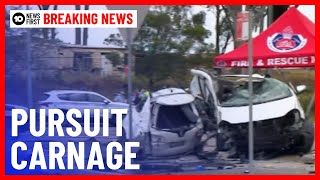 Two People Critical After Police Pursuit In Western Sydney Ends In Carnage  10 News First [upl. by Araht]