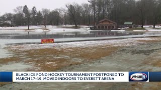 Black Ice Pond Hockey Tournament postponed moved indoors [upl. by Kcirdneh]