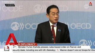 Japans Kishida presses rulesbased order on France visit [upl. by Rockel455]