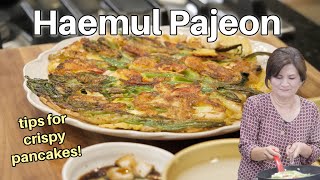 Extra crispy haemul pajeon 해물파전  Seafood scallion pancakes [upl. by Adnarom]