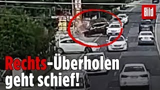 Auto überholt auf Gehweg und überschlägt sich [upl. by Nnaassilem]