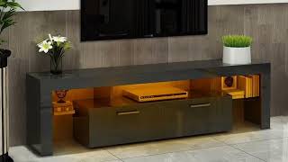 63 in Black Modern TV Stand with LED Lights and 2Storage Drawers Fits TVs up to 75 inches [upl. by Artemisia]