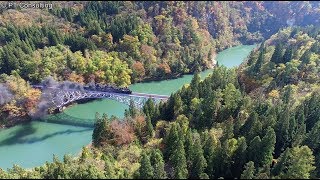 空撮 福島県 只見線「SL只見線紅葉号」 Aerial Shoot above Tadami Line in Fukushima Japan [upl. by Assanav730]