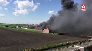 Eerste beelden grote brand bij veebedrijf in HazerswoudeDorp [upl. by Mcgean]