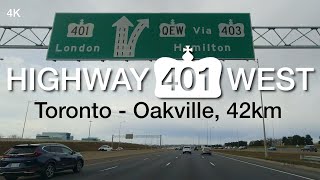 Highway 401 West from Toronto to Oakville Ontario with Navigation 42km [upl. by Adal]