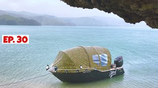 Camping and Fishing on the Boat in a Storm [upl. by Jonati]