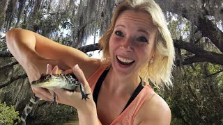 Cajun Food FEAST  SWAMP Tour I held a baby alligator [upl. by Anowahs721]