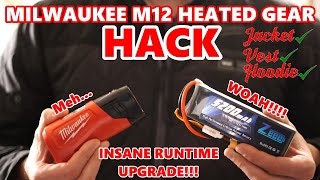 Milwaukee M12 Heated Gear Battery HACK for INSANE RUNTIME CAUTION READ DESCRIPTION [upl. by Notrom870]