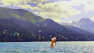 Kitesurfers Lake of Silvaplana 1790m 58727ft Summer 2021 in Engadine Switzerland  🇨🇭❤️ [upl. by Broeder]