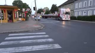 Lanz Sondertransport Träger Messe Wels Kreuzung Sbg St Kienzlstr Fahrer Perau Stefan Scania 620 [upl. by Auoh16]