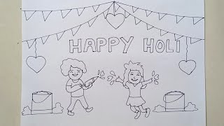 Easy Drawing Of Holi Festival  Holi Drawing Very Easy  Pencil Drawing  Happy Holi [upl. by Mikal676]