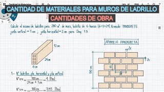 CANTIDADES DE MATERIALES PARA UN MURO DE LADRILLO  CANTIDADES DE OBRA [upl. by Aihsenod687]