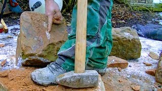 NATURSTEINE FÜR MAUER VORBEREITEN BEHAUEN BEARBEITEN SANDSTEIN MAUERN BAUEN BAUSTELLEN ANLEITUNG [upl. by Jemmy]