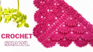 Very Easy Crochet Triangle Shawl amp WrapShellFan Stitch Shawl Pattern for Beginnerকুশিকাটার শাল [upl. by Hedberg]