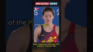 Quan Hongchan defended 10m platform Olympic title shorts olympics [upl. by Gonick]