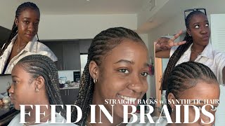 straight back feed in braids  easy protective style for natural hair  princess dy [upl. by Aleuqahs240]