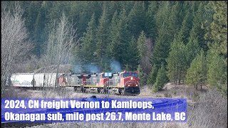 2024 CN freight Vernon to Kamloops Okanagan sub mile post 267 Monte Lake BC [upl. by Alyt]