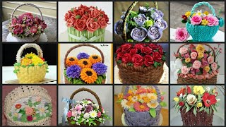 Flowers Basket Cake Design flowers basket cake decorations ideas  flowers basket cake [upl. by Leatrice779]