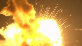 RAW VIDEO Closeup view of Antares rocket explosion at Wallops Island Virginia [upl. by Seldun]