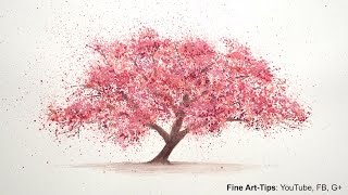 How to Paint a Cherry Tree in Watercolor  Splatter Painting Trees  Paint a Tree  Sakura [upl. by Anatnom940]