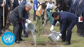 One Billion Trees Campaign  The Treeplanting Event  UN Chief amp President of Mongolia [upl. by Yulma]