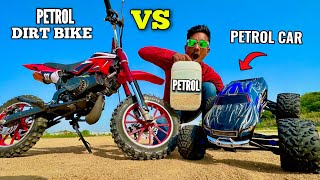 RC Traxxas Revo 33 Nitro Car Vs Petrol Dirt Bike Unboxing amp Fight  Chatpat toy tv [upl. by Akenot566]