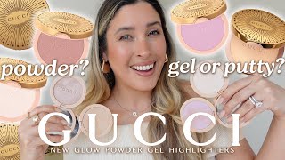 NEW GUCCI GLOW HIGHLIGHTERS  THE MOST BEAUTIFUL HIGHLIGHTER   REVIEW APPLICATION amp SWATCHES [upl. by Rillis]