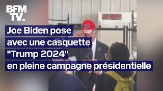 Joe Biden pose avec une casquette quotTrump 2024quot en pleine campagne présidentielle [upl. by Sofia45]