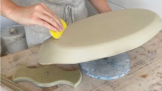 Handbuilding a Large Pottery Platter  Relaxing ASMR Version no talking [upl. by Adaha]